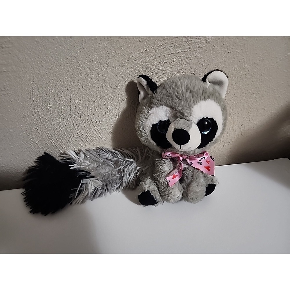 Walmart Raccoon Plush Big Tail Sparkly Eyes Valentine's Day Bowtie‎ Hearts